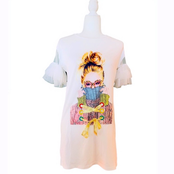 Printed Bandage Drawstring Loose Pullover - Picture 1 of 3